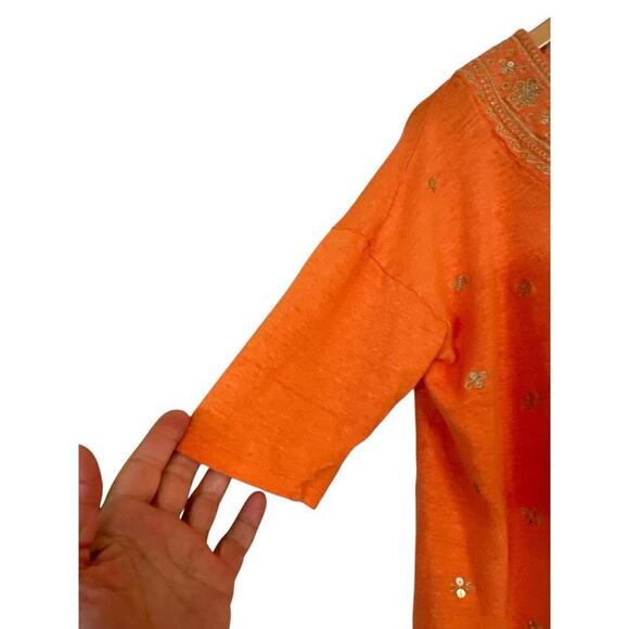 J. Jill Women's Love Linen Embroidered Sequin Oversized Boxy Top Size M Orange - Picture 4 of 8